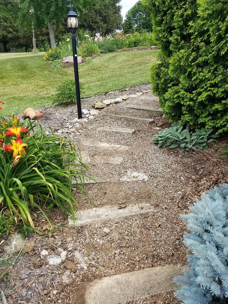 Backyard sidewalk, the end of it is under relocation