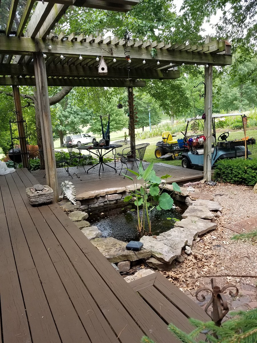 Back deck. Shows the equipment we use to take care of the property.