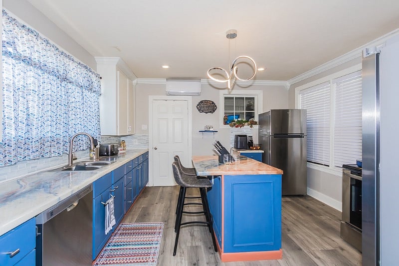 Theres plenty of space for you groceries and plenty of utensils and spices to use in your cooking delights.
