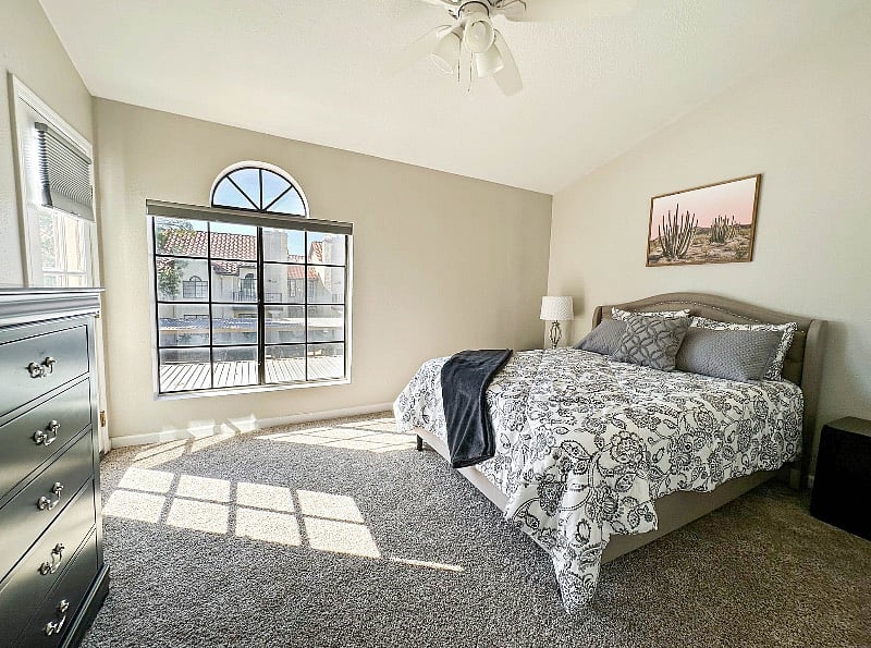 Sun-Set Bedroom #1 With En-suite
Black Out Blinds / Beautifully Appointed
Outside Seating Area / Ceiling Fan