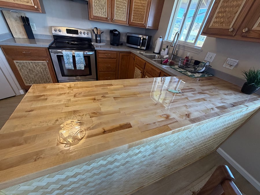 Custom Butcher block island. Brand new kitchen renovation.  New sink, countertops and custom cabinets!  Island Vibes!
