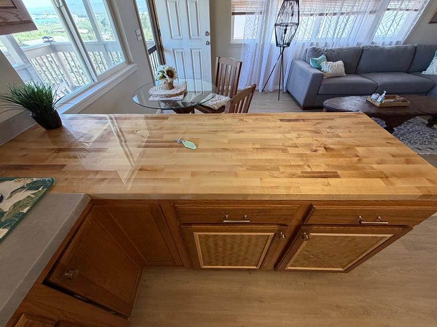 Brand new kitchen renovation.  New sink, countertops and custom cabinets!  Island Vibes!