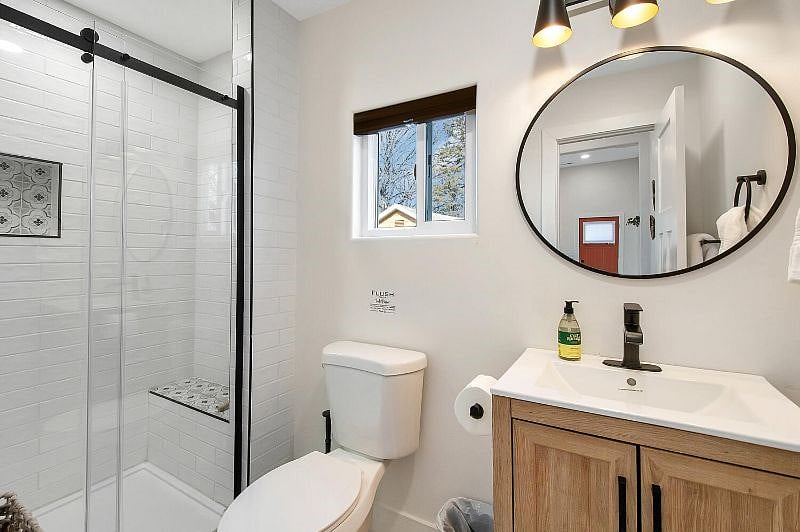 Abode I Bathroom with Walk in Shower with Bench