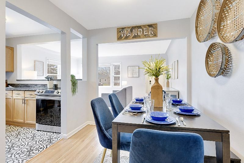 Dining room and kitchen stocked with everything you need to feel at home