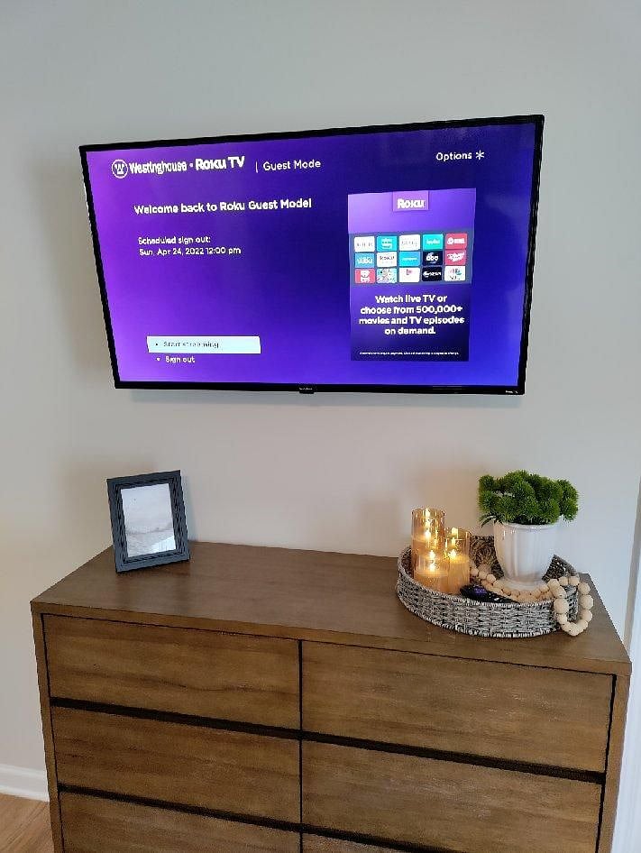 ROKU streaming tv in the primary bedroom.
