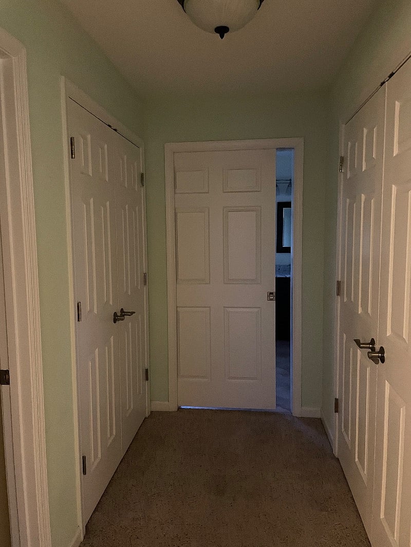 Pocket door to bathroom.
