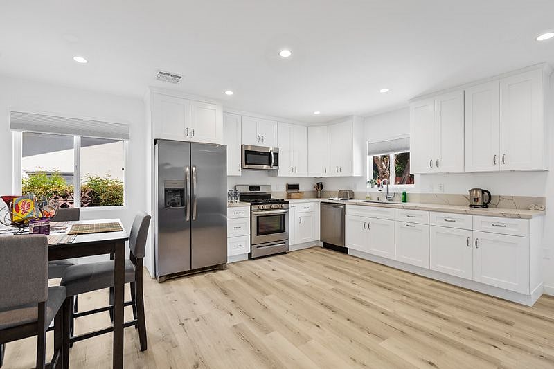 Kitchen with stainless steel appliances