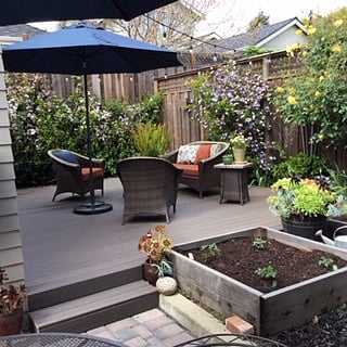 deck with outdoor seating space shared with homeowner