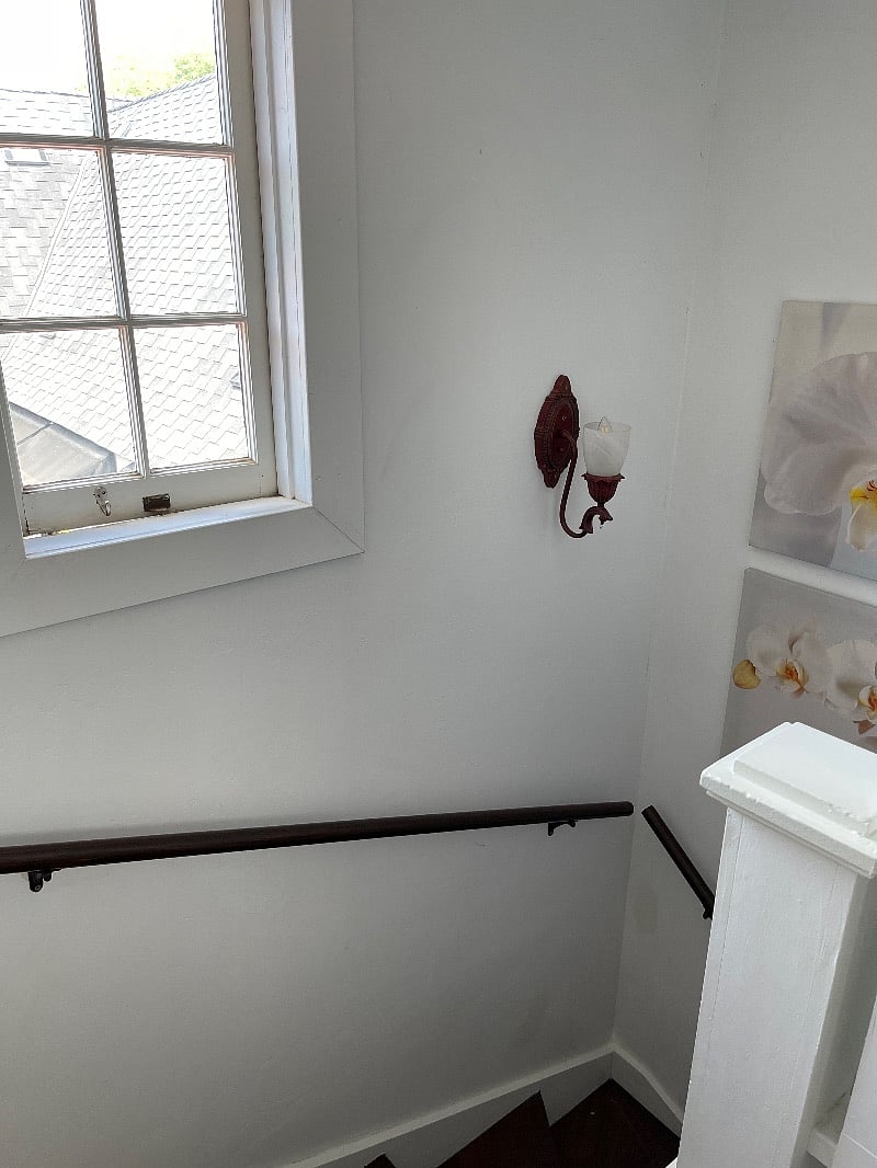 Well lit stairwell when its time to head to bed. Easy access to the bedroom and shower..