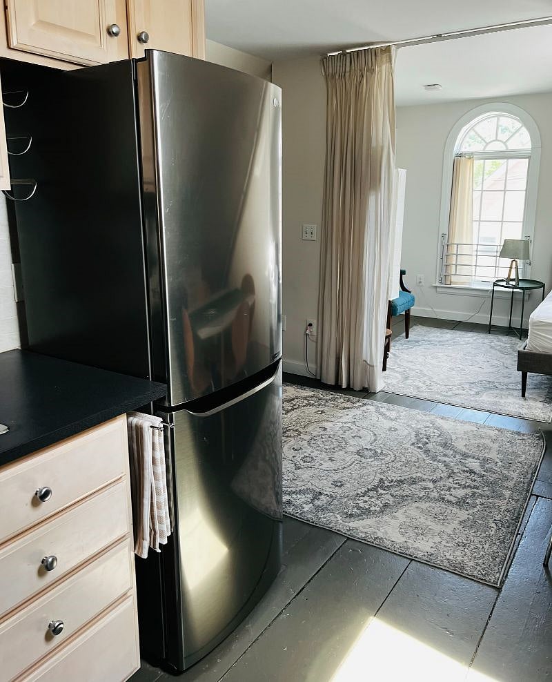 View from kitchen to bedroom space