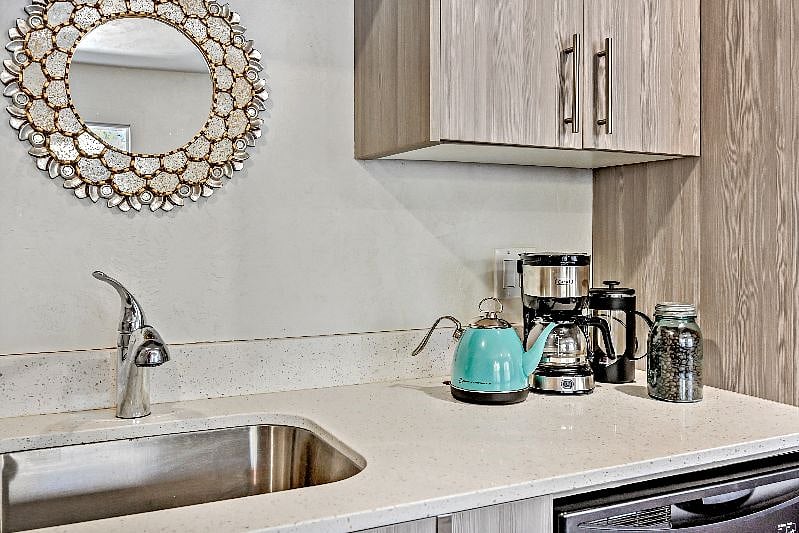 Enjoy a delicious cup of coffee. We've provided both French press and brewed coffee as well as a grinder.
