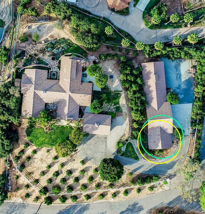 Birds eye view of the cottage location in relation to the rest of the property.
