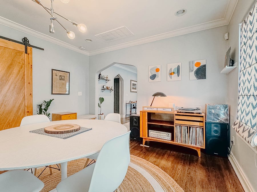 The dining room opens up to a vibrant world of color, texture, music, and art.