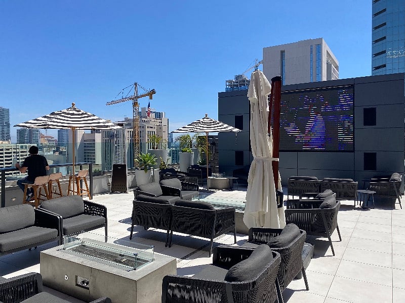 Carte hotel rooftop patio lounge, usually plays padres games on the big screen!