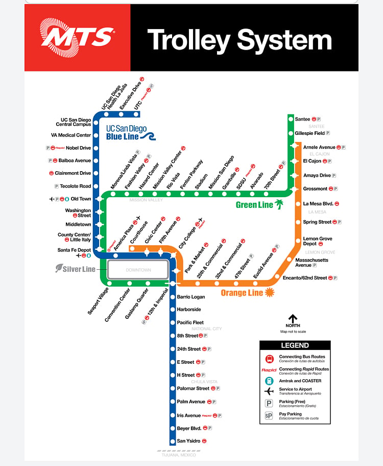 The MTS trolley system is only $2.50 per trip. Transfers within 2 hours are free! A fabulous way to get around San Diego!