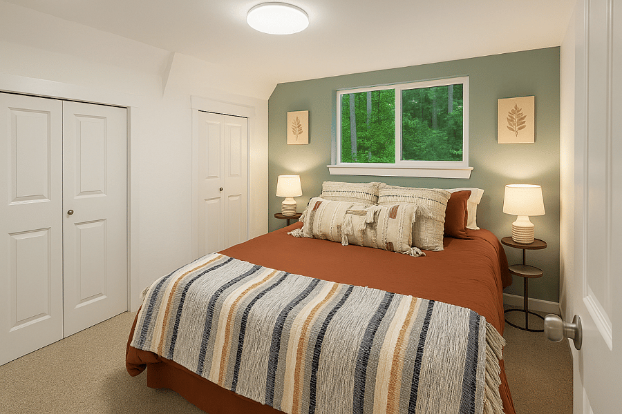 This bedroom includes a queen bed, which is a relaxing space to unwind and enjoy a restful night