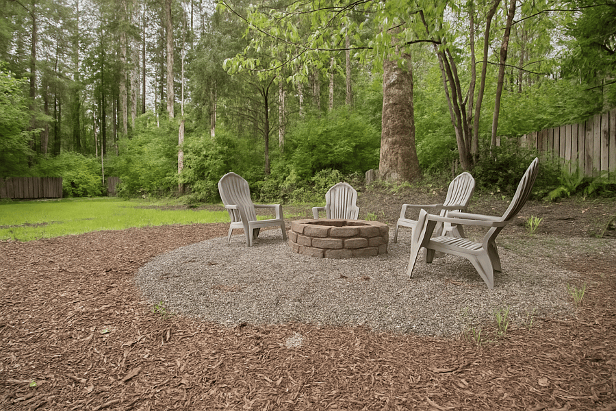 Gather around the firepit under the treesperfect for stargazing, storytelling, and making smores with your crew.