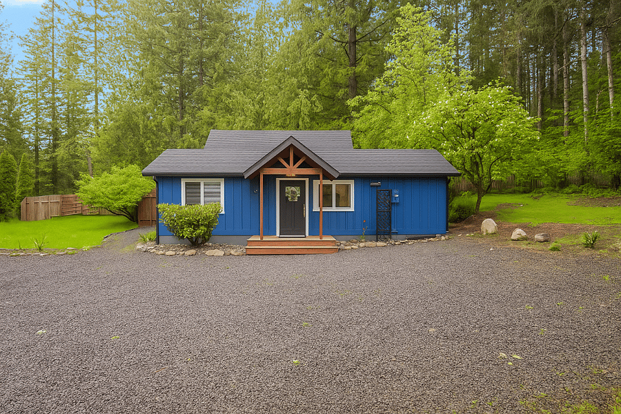 Step into comfortthis charming blue cabin welcomes you with warm wood accents and peaceful forest vibes