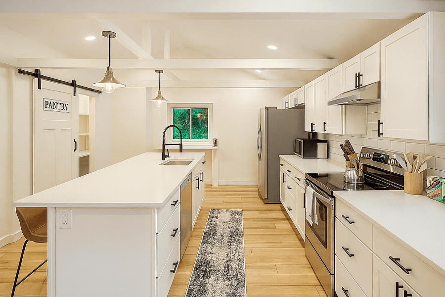 A spacious kitchen island perfect for gathering, cooking, or simply enjoying a morning coffee