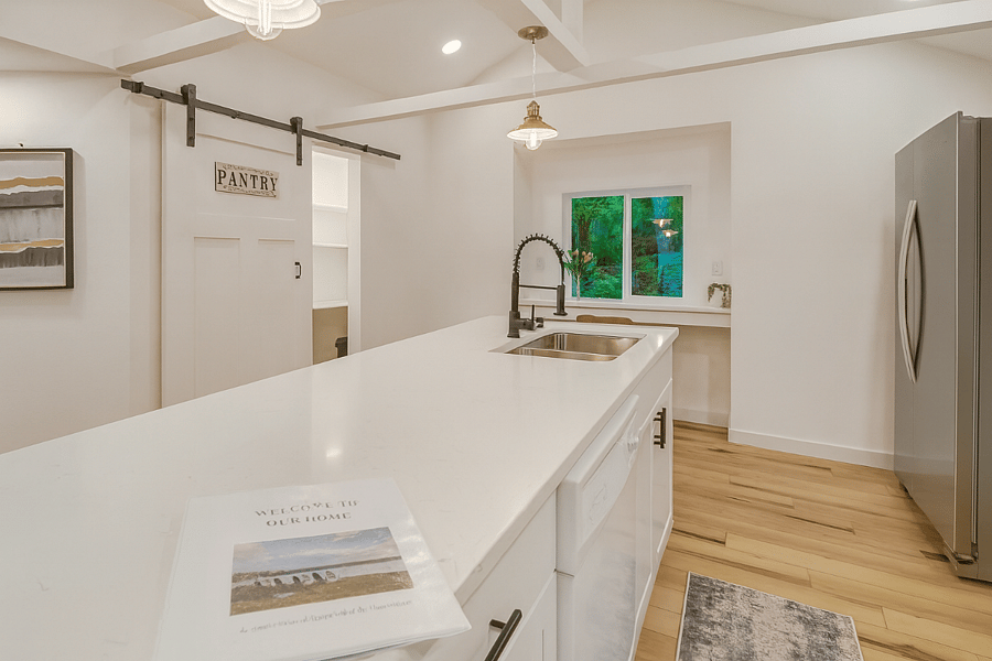 A bright, modern kitchen fully stocked for your stay