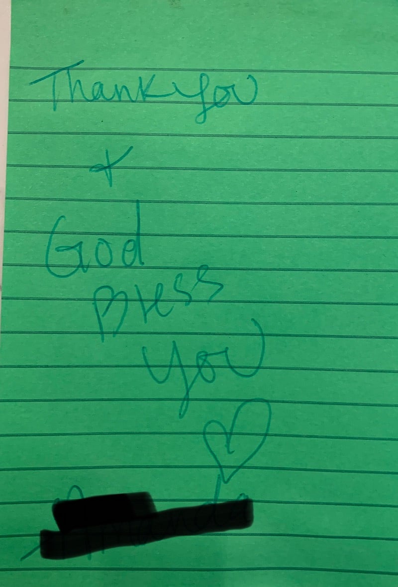 Thank you note from one of the appreciated tenants!