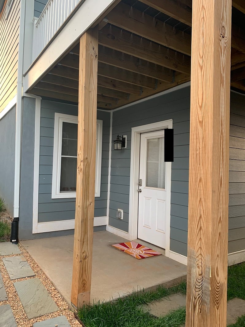 This apartment has its own private patio and keyless keypad entry.