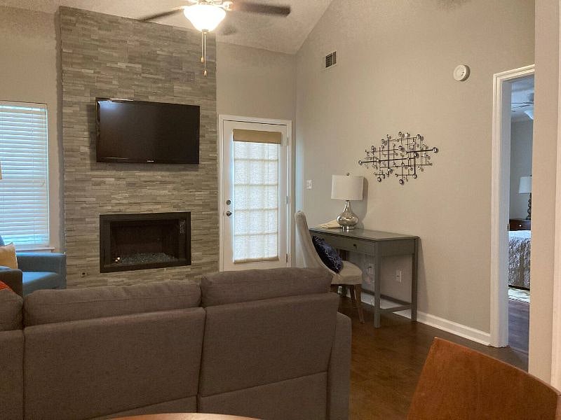 Fire place with work area