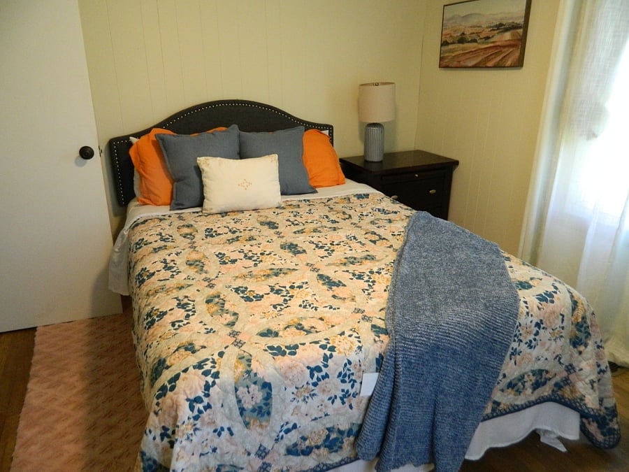 This bedroom is just inside the front door. Full bed.