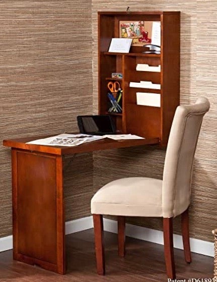 Built-in desk folds up and disappears into wall whenever you wish