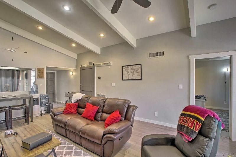 Open door to the right is Master Bedroom with master bath. Barn door to the left slides open to 2nd bedroom with bathroom.