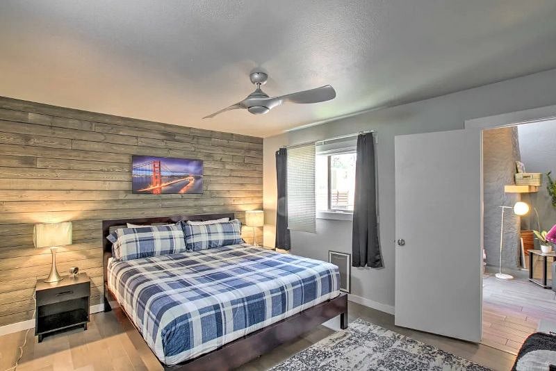 Master Bedroom with ceiling fan. Master bath.