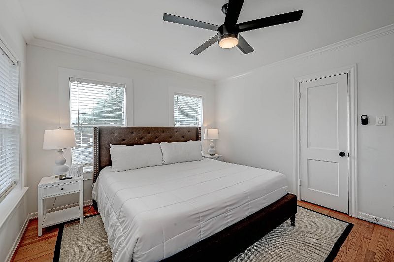 1712 Fairview 77006: 2nd Floor North Bedroom complete with King Bed, Desk and 65" Roku TV.