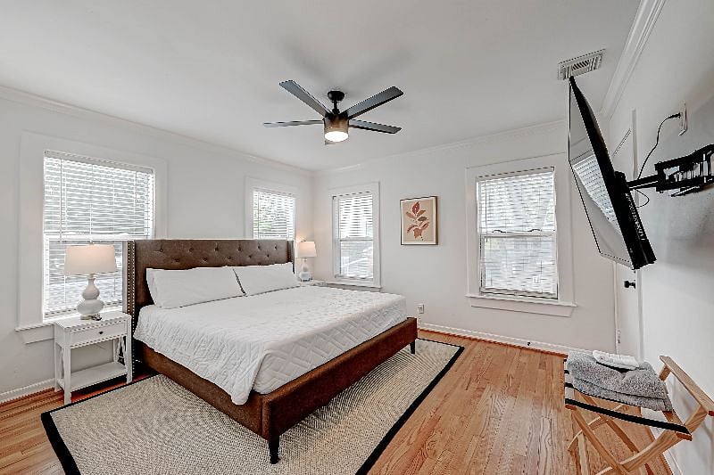 1712 Fairview 77006: 2nd Floor South Bedroom complete with King Bed and 65" Roku TV.
