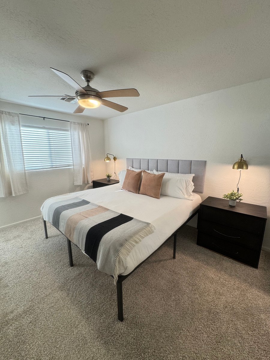 Primary Bedroom: King Size Bed, En-Suite Bathroom (Shower ) Smart TV, Fully Size Dresser located in the closet.