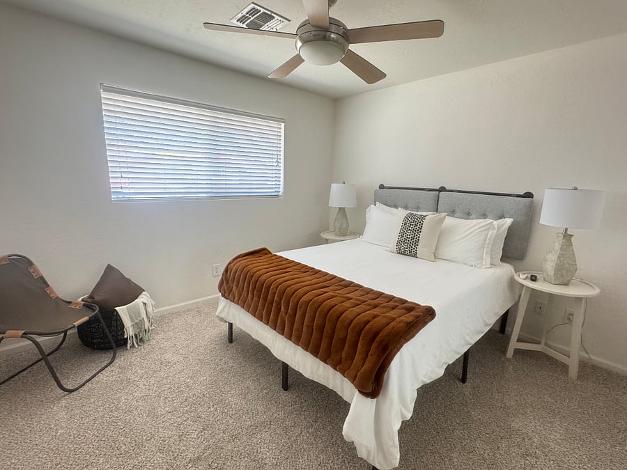 Guest Bedroom: Queen Size Bed, Smart TV, and closet with Full Length Mirror