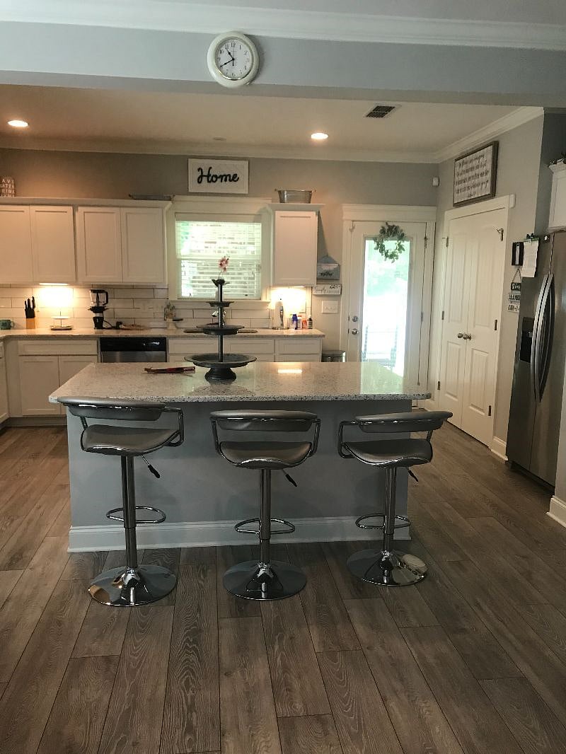 Island and kitchen area.