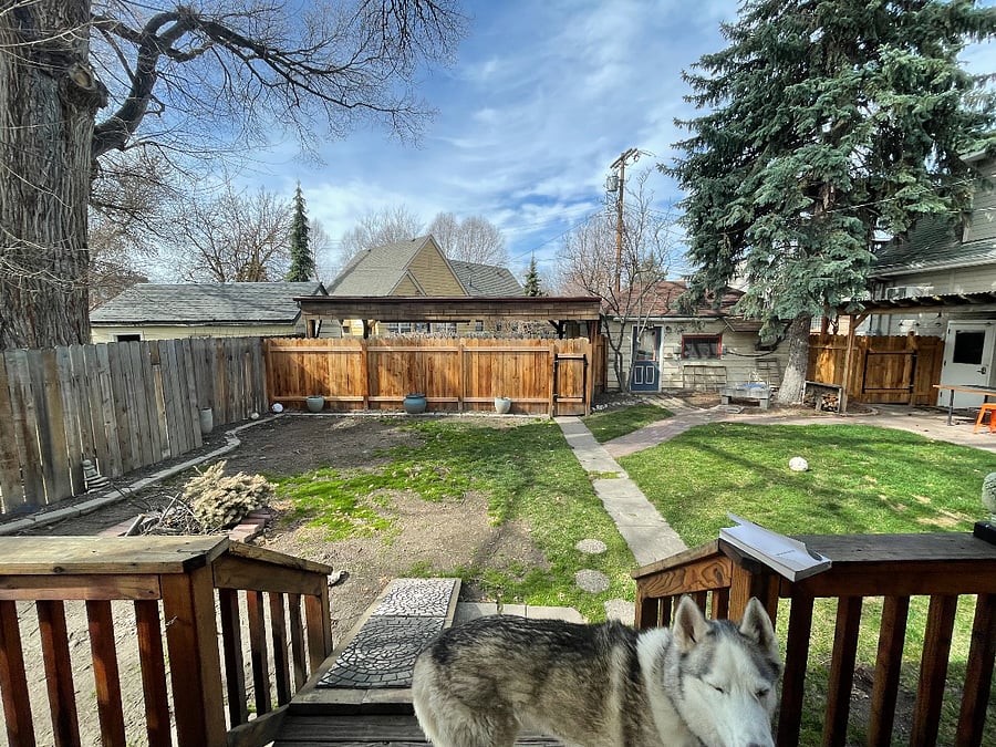 Backyard, carport behind fence, alley access