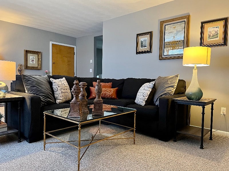 Apartment B: Family Room featuring a 55 inch Smart Television mounted on a swivel and tilt bracket.