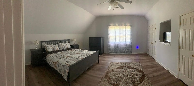 Upstarts bedroom with noise reduction flooring and 40 inches Flat tv . All utility included 