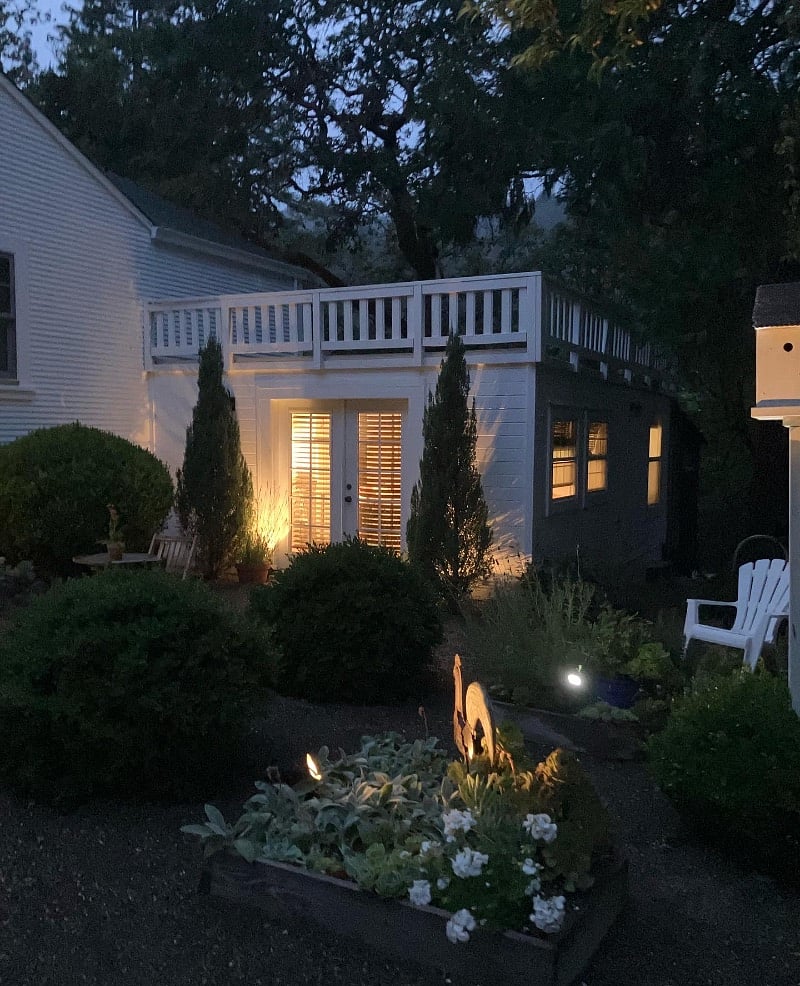 Solar lighting outside the cottage