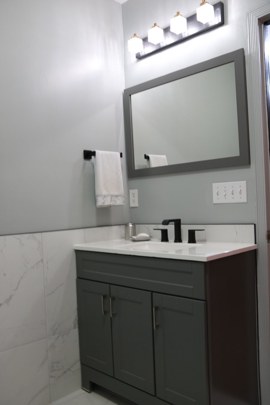 36" Sink Cabinet and Large Mirror with Overhead Lighting
