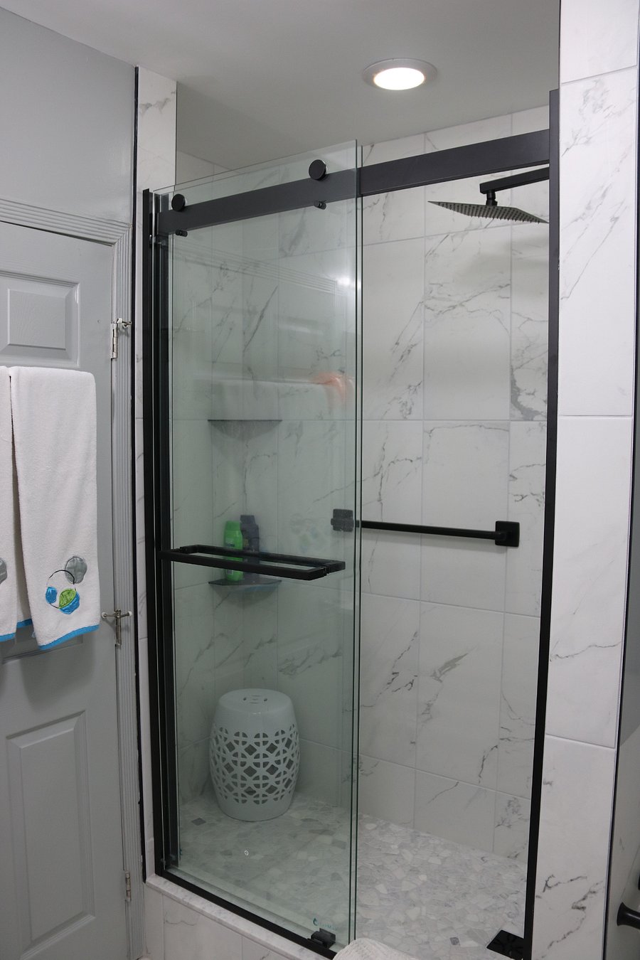 Spacious Shower with Glass Doors