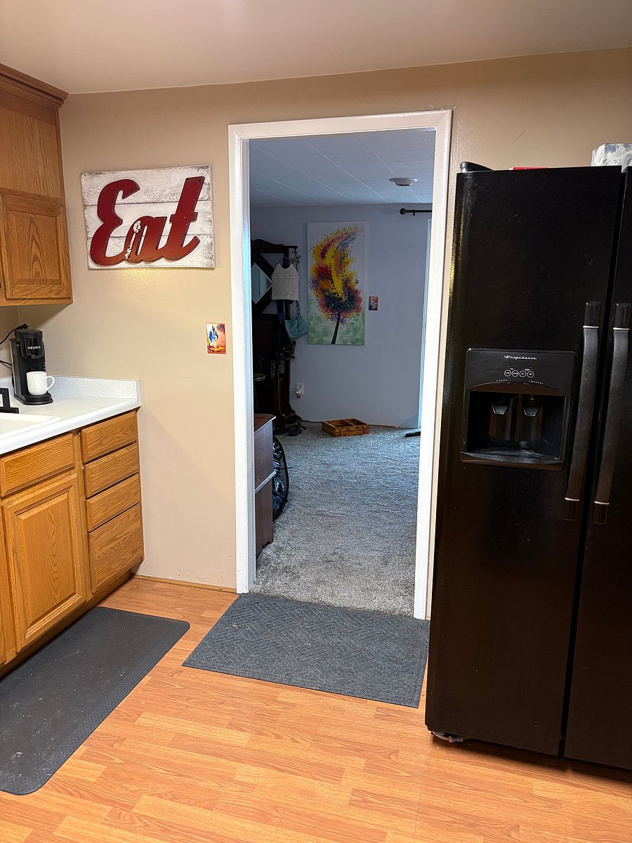 Looking out from the kitchen into the living room