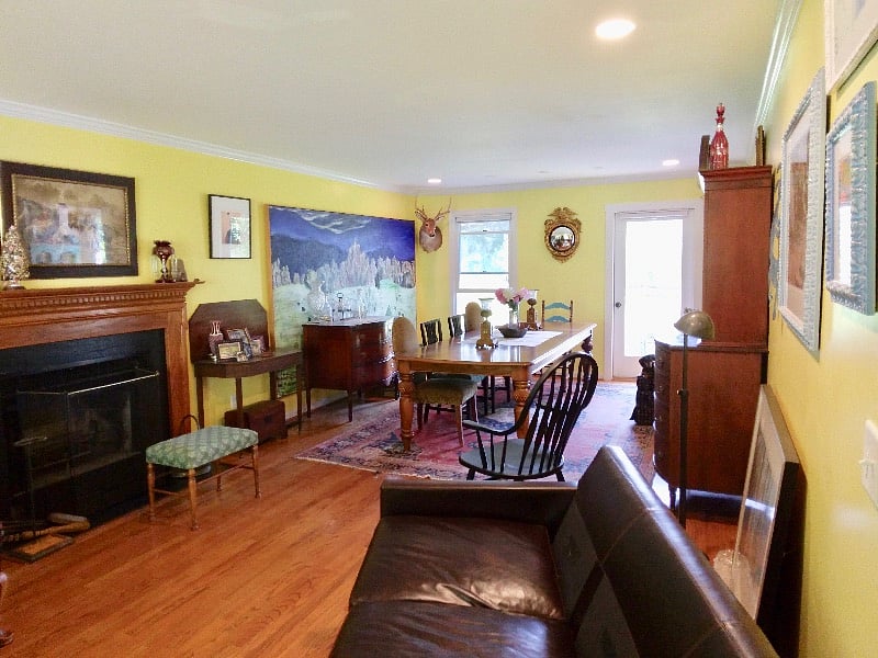 Dining room and half of open floor plan living room.