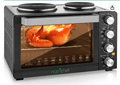 newly added NutriChef 30 Quarts Kitchen Convection Oven - 1400 Watt Countertop Turbo, Rotisserie Roaster Cooker with Grill, Griddle Top Rack, Dual Hot Plates, Toaster, Baking Tray, Skewers and Handles
