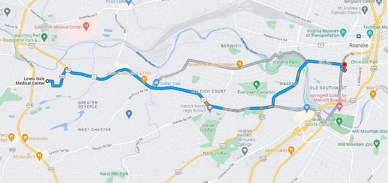 Short drive to Lewis Gale Hospital and Salem VA Medical Center