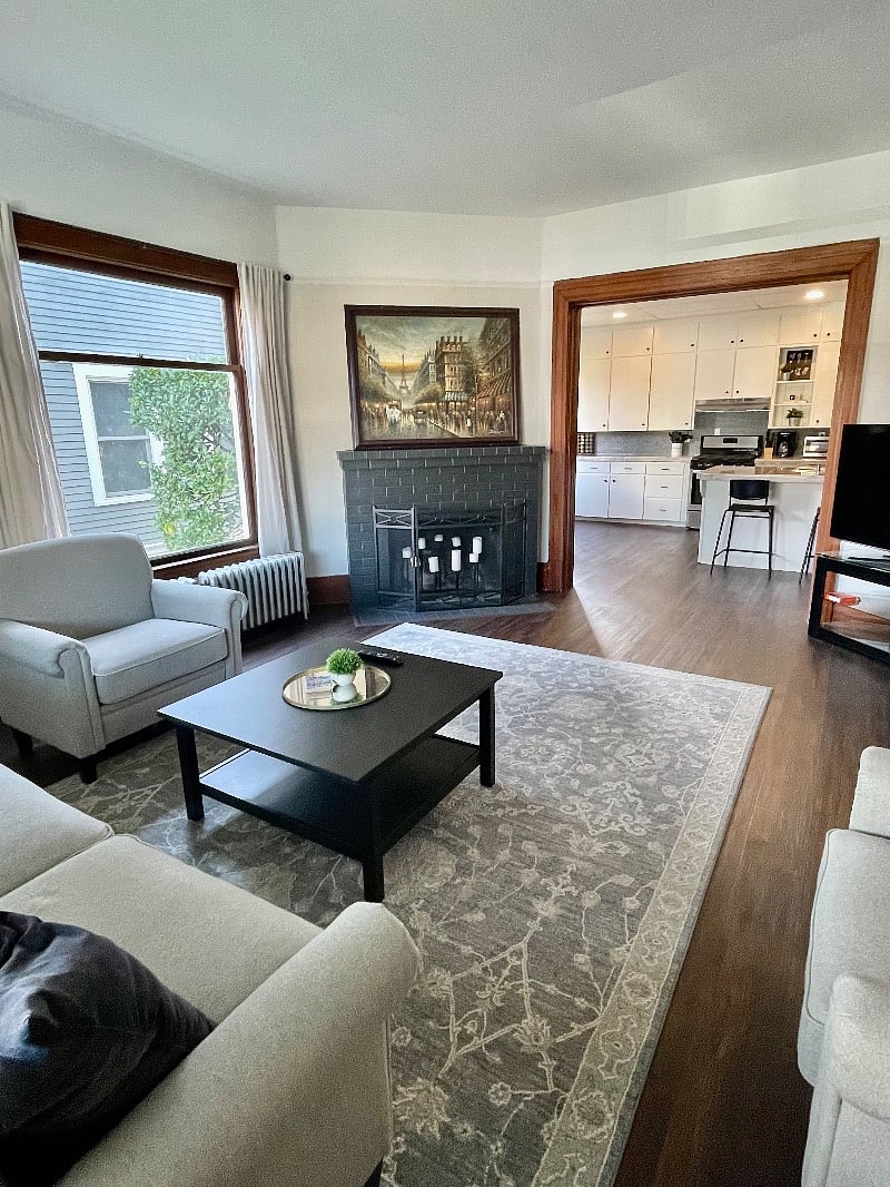 Cozy family room with fireplace view
