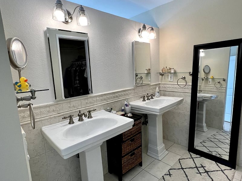 Master bathroom with dual sinks