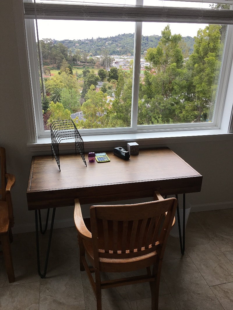 Wood desk.