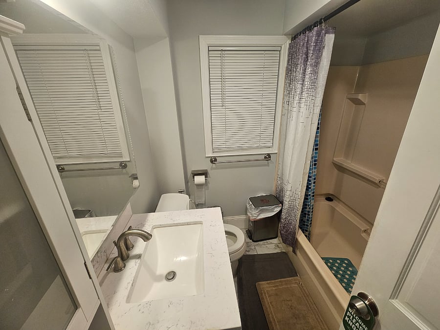 Your bathroom comes with a full tub.